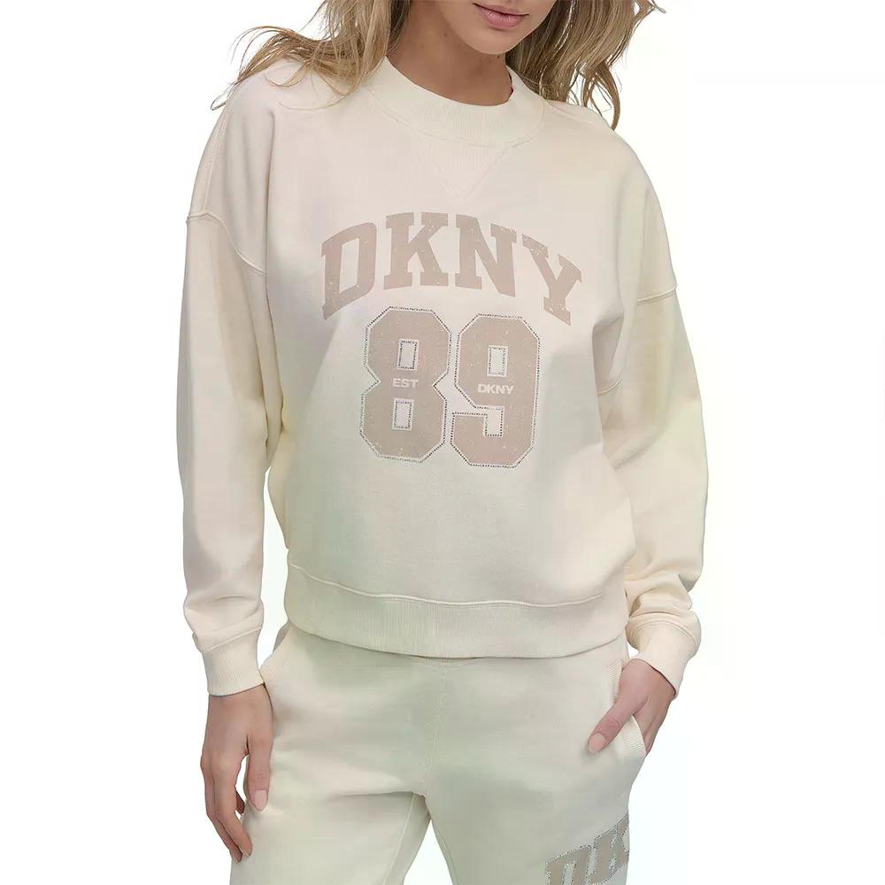 ディーケーエヌワイ ディストレスト ラインストーン ロゴ スウェットシャツ レディース （ Eggnog/Pebble ） | DKNY Distressed Rhinestone Logo sweatshirt Woman [t]