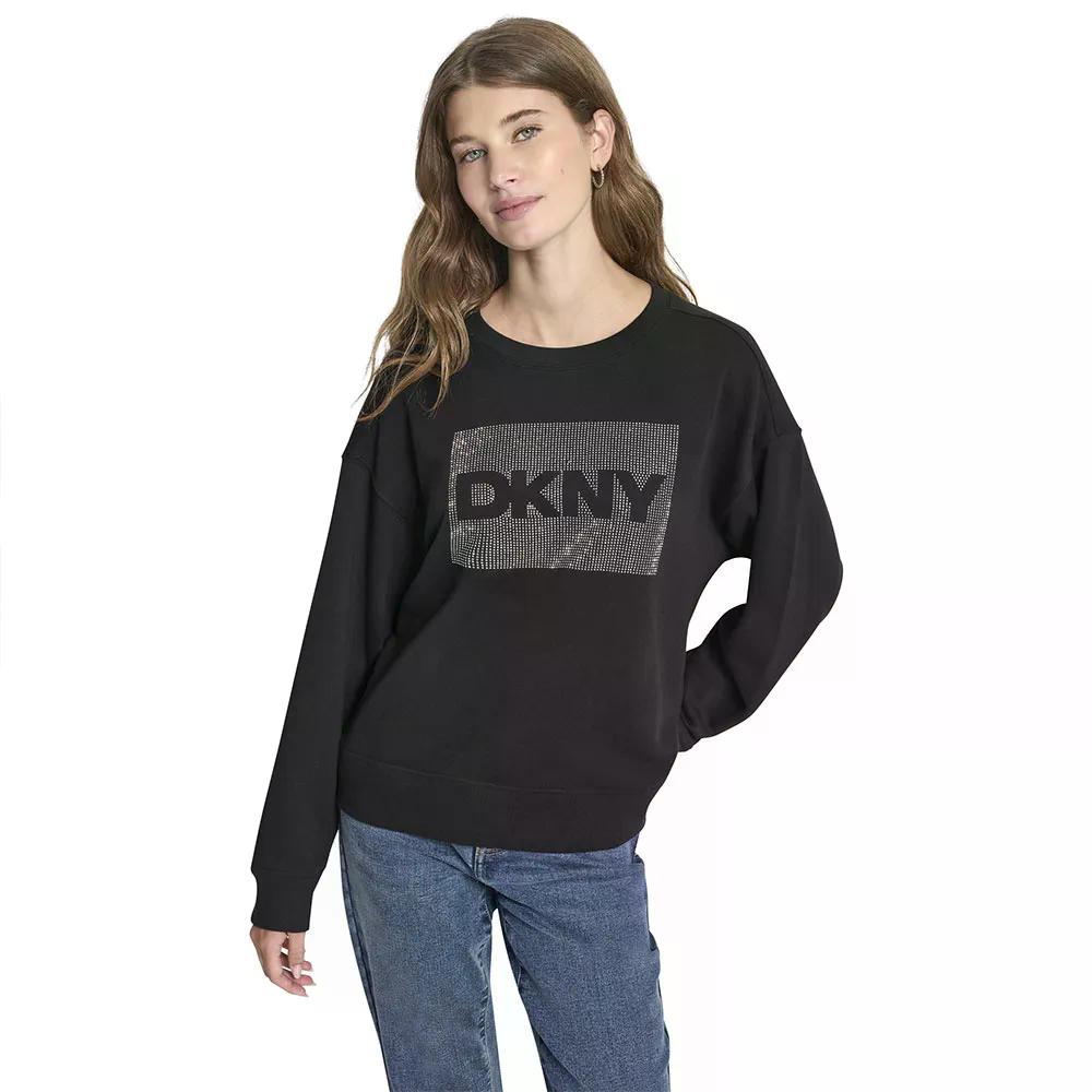ディーケーエヌワイ ラインストーン ロゴ ボクシーフィット スウェットシャツ レディース （ Black/Silver ） DKNY Rhinestone Logo Boxy Fit sweatshirt Woman t