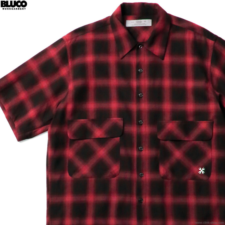BLUCO ブルコ BLUCO OMBRE BIG POCKET SHIRT S/S (RED)  メンズ 半袖シャツ オンブレチェック