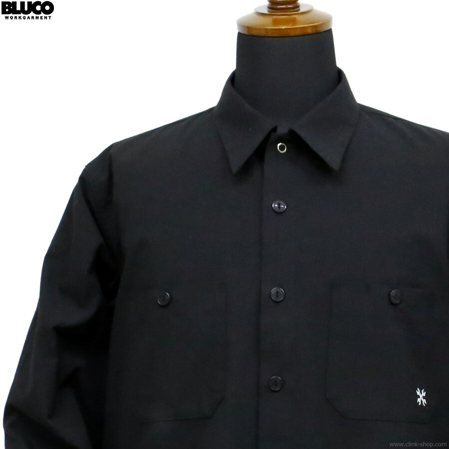 Rakuten - 2026年春新作 BLUCO ブルコ 長袖シャツ メンズ オールシーズン ポリエステル65％ 綿35％ ブラック M-XL BLUCO スタンダードワークシャツ L/S -Solid- (BLACK) [161-11-109] ワークシャツ 平織りTC素材 オリジナルネームパッチ