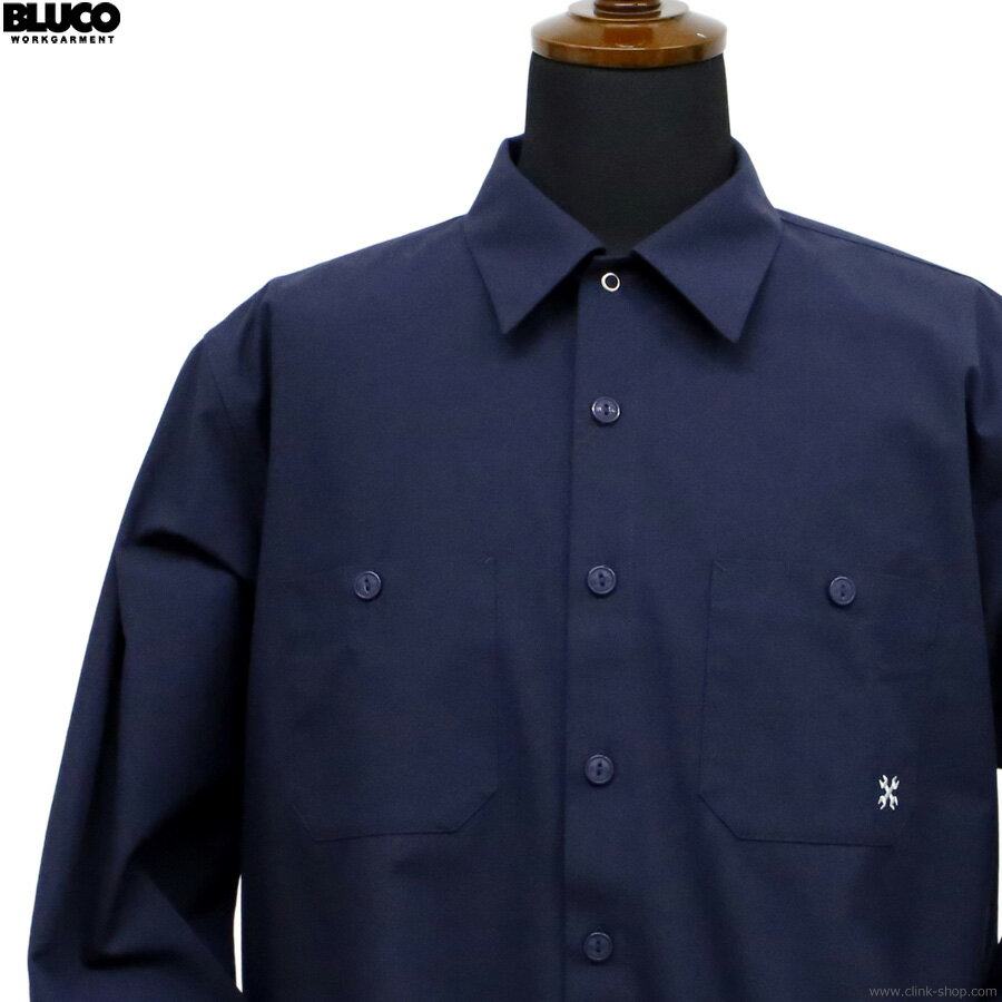 Rakuten - 2026年春新作 BLUCO ブルコ 長袖シャツ メンズ オールシーズン ポリエステル65％ 綿35％ ネイビー M-XL BLUCO スタンダードワークシャツ L/S -Solid- (NAVY) [161-11-109] ワークシャツ 平織りTC素材 オリジナルネームパッチ