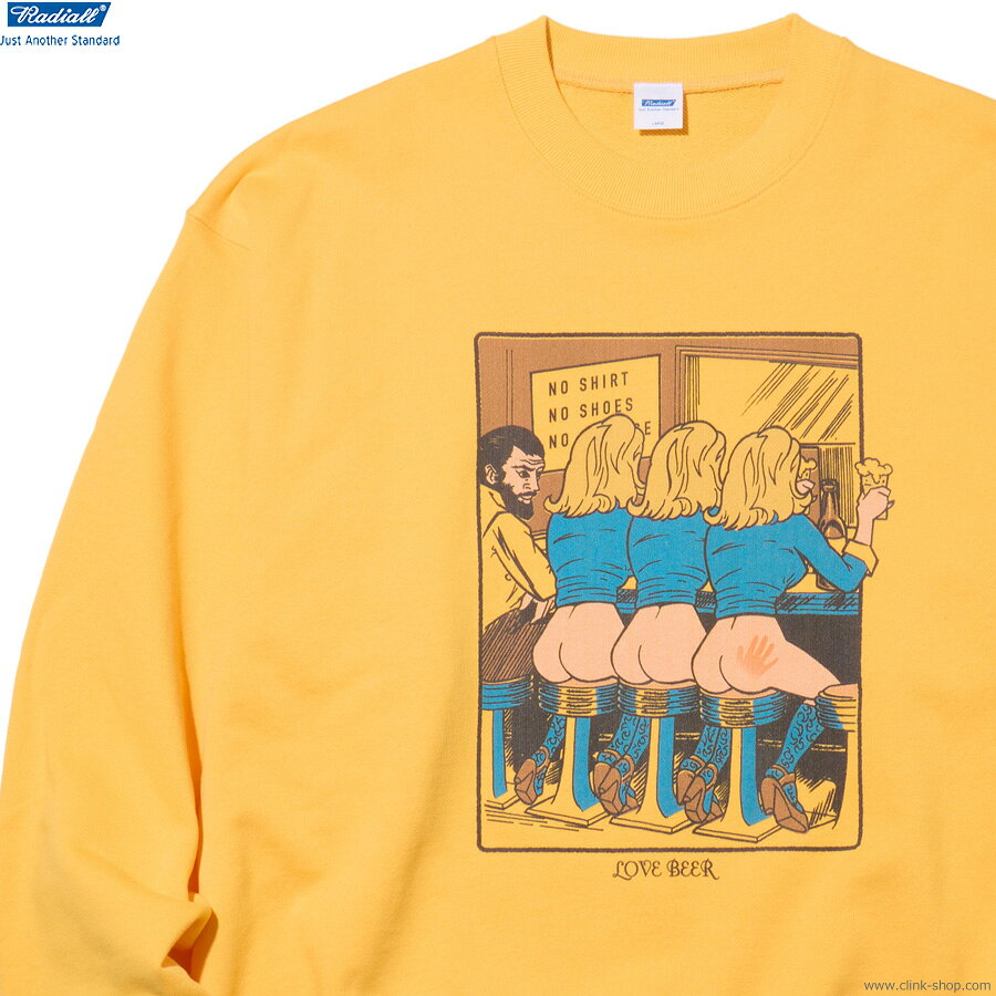 Rakuten - RADIALL ラディアル クルーネックスウェット メンズ オールシーズン 綿100％ イエロー M-XL RADIALL LOVE BEER - CREW NECK SWEATSHIRT L/S (YELLOW) [RAD-25MW-CUT003] トップス スウェット ドライタッチ 裏パイル