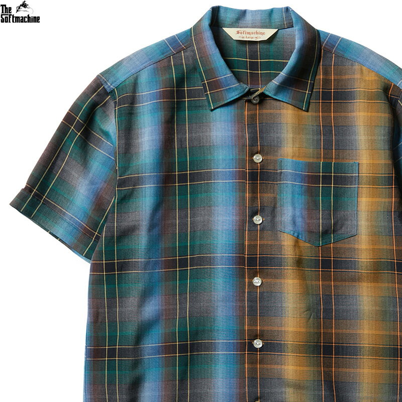 SALE セール 40％OFF SOFTMACHINE ソフトマシーン SOFTMACHINE SHADOW SHIRTS S/S (BLUE) メンズ 半袖シャツ ワーク レーヨン オンブレチェック アメカジのサムネイル