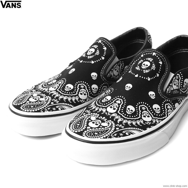 VANS ヴァンズ VANS CLASSIC SLIP-ON BLACK/WHITE(BANDANA) メンズ スニーカー スケートボーディング スリッポンのサムネイル