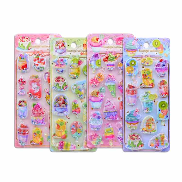 【店長おすすめ】4枚セット ウォーターシール 水入りシール 3D 立体 シール ぷっくり 装飾用 キラキラ デコシール ごほうびシール ウォーターイン ぷっくりシール 手帳用装飾 DIY ステッカー ぷくぷくシール 可愛い アイスクリーム 氷菓 clinkshop425-10085551 くらし小物屋 サンプル画像2