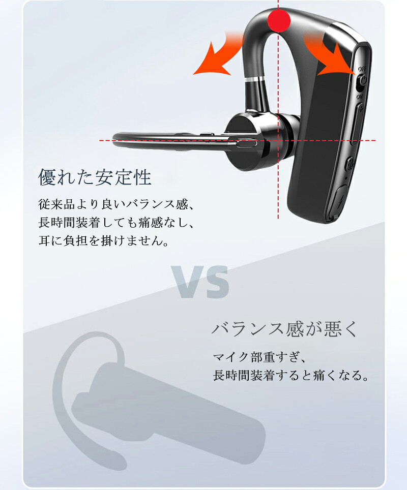 ワイヤレスイヤホン 片耳 ブルートゥースイヤホン Bluetooth5.0 片耳 イヤホン 耳掛け型 ワイヤレス イヤホン 高音質 長時間再生 超軽量 防水&防汗 マイク内蔵 iPhone/Android 左右耳兼用 運転用 在宅勤務用 プレゼント 送料無料