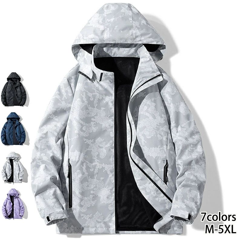 【5485円→実質5375円 P2!】ジャケット パーカー コート メンズ 撥水 スプリングコート ブルゾン レディース ジャンパー 迷彩 ジップパーカー ファスナーポケット アウター フード付き 体型カバー 長袖 薄手 春秋 カジュアル 男女兼用 防風 防寒