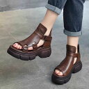 【期間限定→4,636円 6/27まで】22.5-25cmブーツサンダル PUサンダル スポーツサンダル 涼しい 高品質 レザー 厚底 サンダル ウエッジソール...