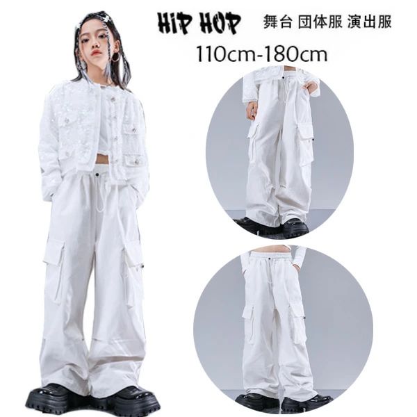 【半額!スーパーSALE】ダンスパンツ 白いズボン 女の子 ダンスパンツ パンツ キッズ ドラム演出服 へそ出し 白Tシャツ K-pop 舞台 団体服 子供ダン...