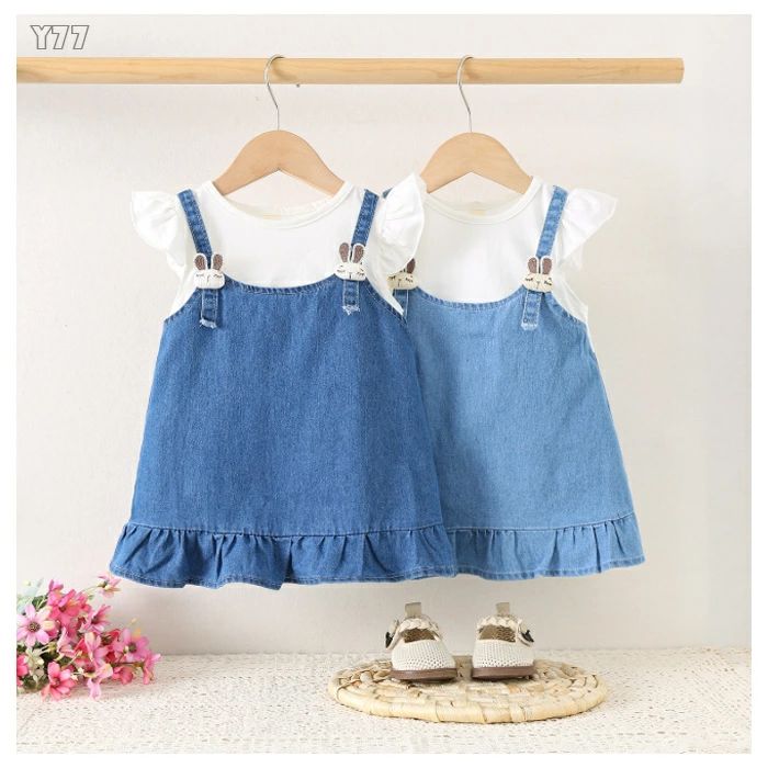 【コスパ最高】韓国子供服 女の子 デニムワンピース ベビー服 切り替え デニムワンピース 姉妹 双子 誕生日 プレゼント 子ども ワンピース ライトブルー ダークブルー 撮影写真 夏着 旅行 リゾート お出かけ ワンピー 赤ちゃん 飛袖 ワンピース かわいい