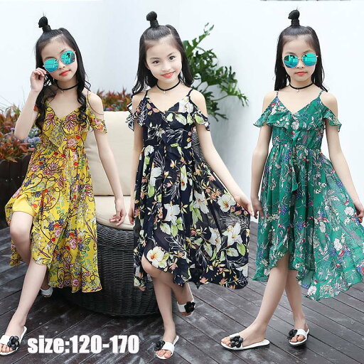 【50%OFFクーポン】子供服 シフォン ワンピース 夏 花柄 ロング丈 女の子 リゾート おしゃれ 子ども服 ビーチワンピース カジュアル 女児 人気 可愛い ジュニア服 卒園式/入学式/パーティ 3色 120-170cm プリント サロペット オフショルダー 【50%OFFクーポン】子供服 シフォン ワンピース 夏 花柄 ロング丈 女の子 リゾート おしゃれ 子ども服 ビーチワンピース カジュアル 女児 人気 可愛い ジュニア服 卒園式/入学式/パーティ 3色 120-170cm プリント サロペット オフショルダー