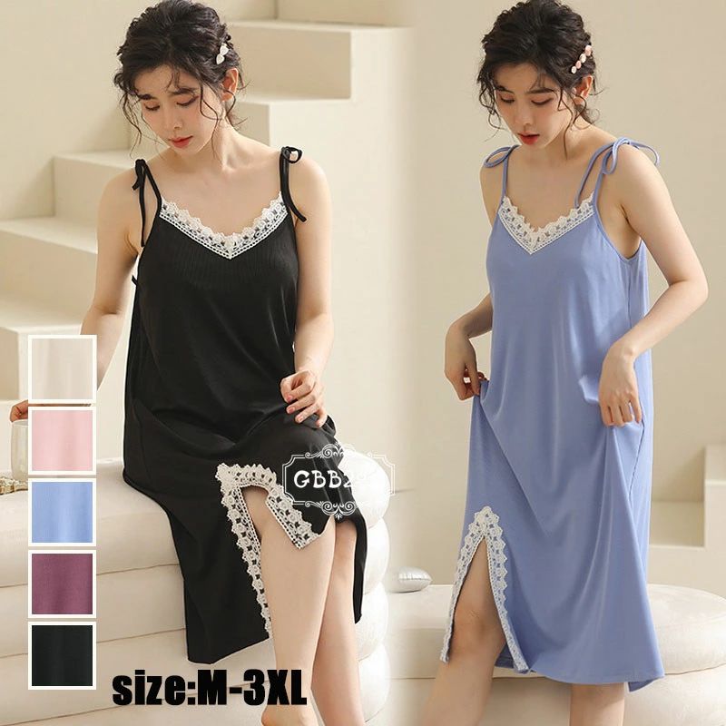 【50%OFFクーポン】ネグリジェ パジャマ レディース ロング丈 夏 レース モダール パッドあり パジャマ 大きいサイズ ナイトガウン 凉しい 部屋着 おしゃれ 可愛い 寝巻き ナイトウェア 5色 M L XL 2XL 3XL ノースリーブ ルームウェア ワンピース