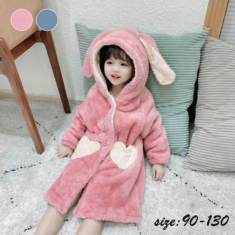 ＼期間限定 ★50%OFF＆P10倍で2,199円！8/24まで／バスローブ ルームウェア ワンピース キッズ パジャマ ガウン 女の子 春秋冬 厚手 暖かい 長袖 モコモコパジャマ フード付き 部屋着 かわいい おしゃれ 可愛い 寝巻き ナイトウェア ピンク ブルー 90-130cm 子供パジャマ