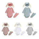 【コスパ最高】ベビー服 ボディスーツ 長袖 ロンパース うさぎの耳 ホワイト グレー 女の子 男の子 ロンパース+帽子+靴下 3点セット 赤ちゃん プレゼント 新生児用 ホーム アウト カワイイ 通園に大活躍 長袖カバーオール 春着 ピンク ブルー ピンクの杏