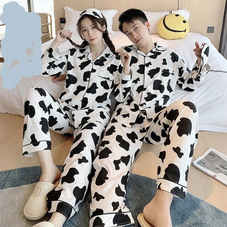 【コスパ最高】カップルルームウェア 部屋着 ロングズボン 綿100% プレゼント 春秋 ペアルック 乳牛柄 上下セット