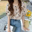 【コスパ最高】レディース 春夏 ブラウス おしゃれ new パフスリーブ シフォンブラウスシャツ Tシャツトップス 可愛い 着痩せ 新作 ドット柄