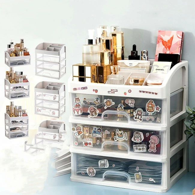 短納期 メイクボックス 大容量 コスメボックス 子供 プラスチック 透明 大容量 省スペース メイクボックス コスメボックス 卓上 コスメ収納 1段 2段 3段