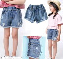 \期間限定 ★50%OFF&P10倍で1,536円!8/24まで/デニムパンツ ショートパンツ ダメージ加工 女の子 ジュニア クラッシュ加工 切りっぱなし
