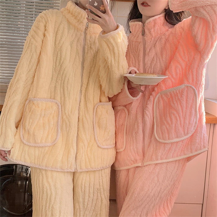 パジャマ ルームウェア ア レディースパジャマ 暖かい上下セッ ルームウェア 上下セット レディース 厚手 前開き 部屋着 寝巻き ゆったり 冬 部屋着 長ズボン 着る毛布 暖かい ふわふわ 可愛い 大人 秋冬 防寒 フランネルのサムネイル