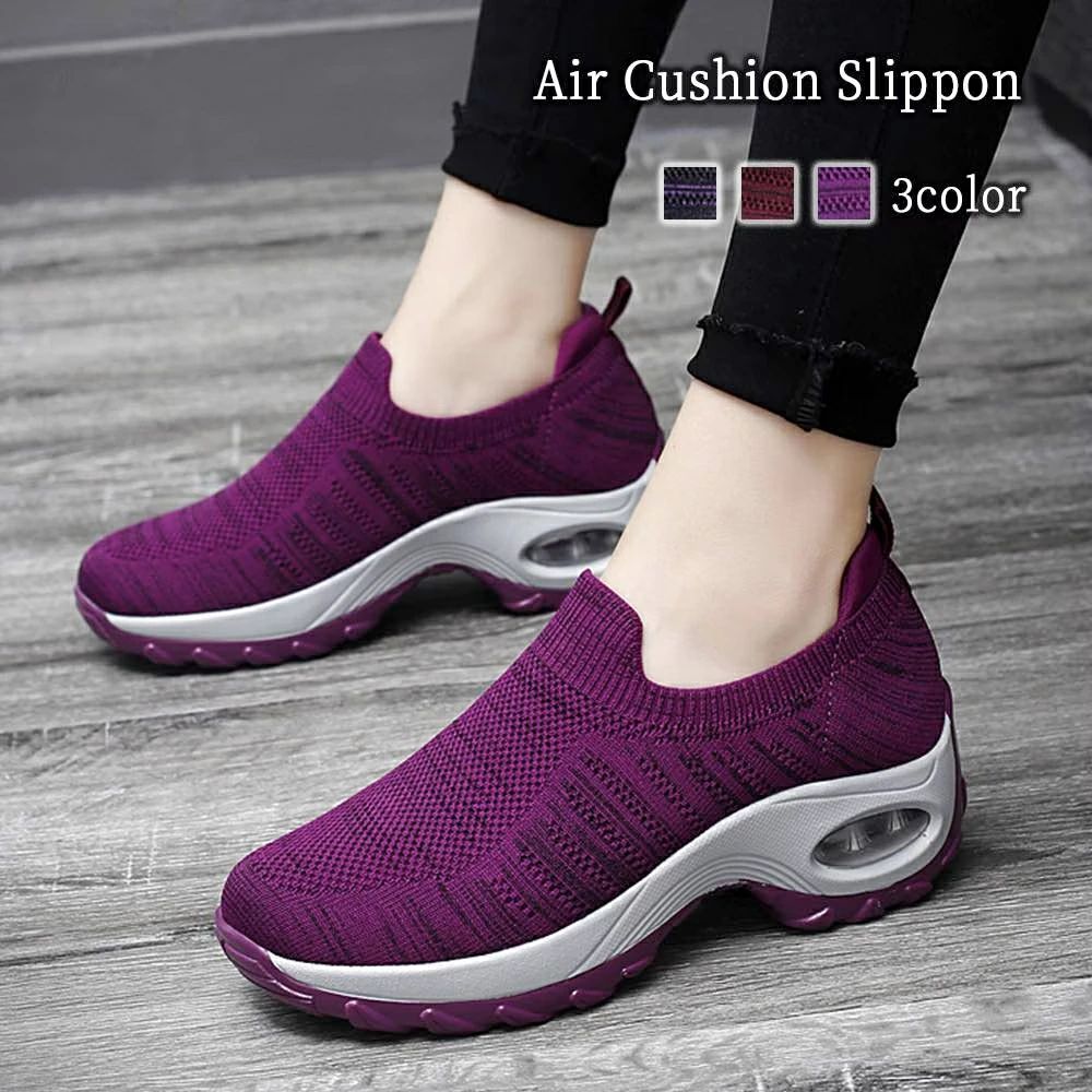 【2350円→実質2303円 P2利用! 11/27 01:59迄】エアクッションスリッポンスニーカーレディース白疲れない黒おしゃれ歩きやlすいブランド軽いラン...