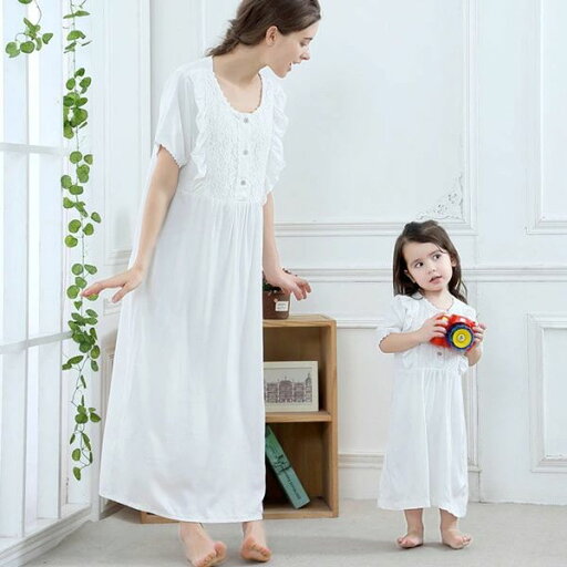 【コスパ最高】ネグリジェ 親子 ママ お揃い ルームワンピース 姫系 ネグリジェ レディース 女の子 ホワイト キッズ ペアルック 寝巻き パジャマ 半袖 かわいい フリル レース 【コスパ最高】ネグリジェ 親子 ママ お揃い ルームワンピース 姫系 ネグリジェ レディース 女の子 ホワイト キッズ ペアルック 寝巻き パジャマ 半袖 かわいい フリル レース