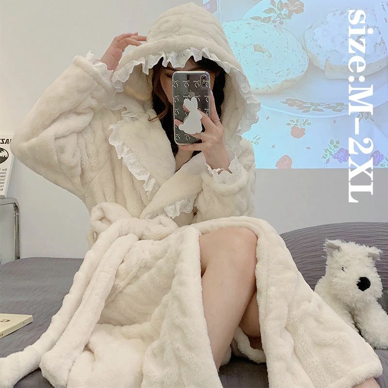 【コスパ最高！期間5倍積分！11/17まで】バスローブ レディース 冬 ナイトローブ パジャマ INS風 プリ..