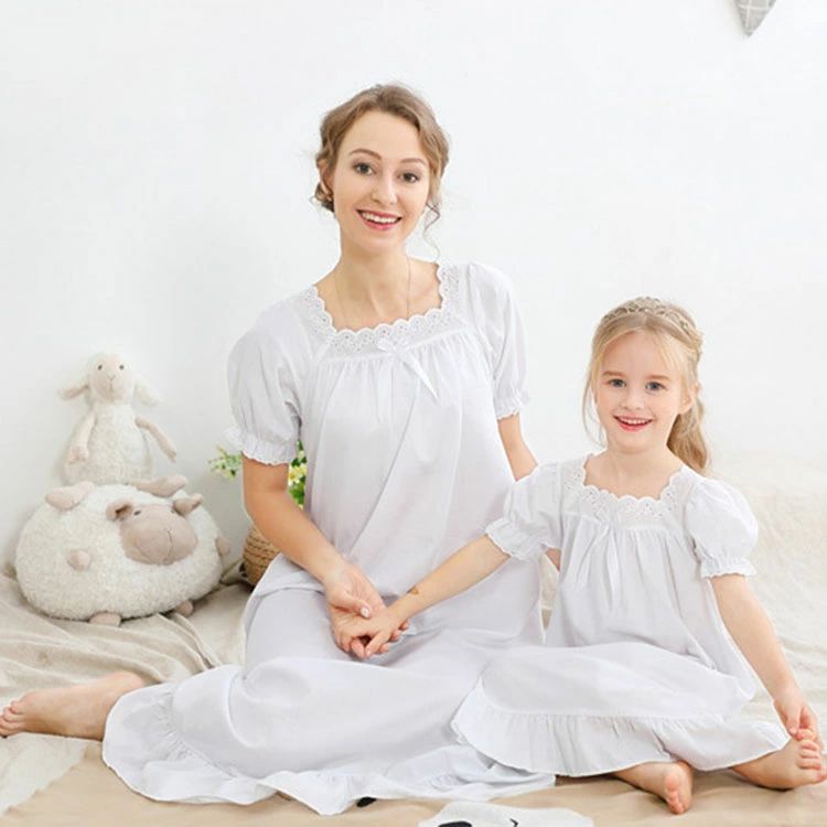 【3080円→実質3018円 P2利用! 11/27 01:59迄】親子パジャマ 夏 半袖 レデイース ネグリジェ ルームウェア ナイトウェア 部屋着 寝巻き カジュアル ゆったり ワンピース お姫様 白 オシャレ