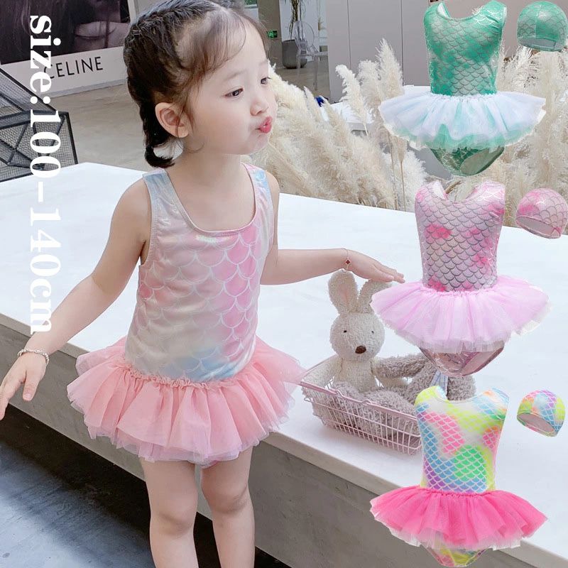 【3380円→実質3312円 P2利用! 11/27 01:59迄】人魚姫 ワンピース水着 女の子 女児 フリル つなぎ水着 カラフル 体型カバー 子供用水着 キッズ水着 幼稚園 保育園 みずぎ スイムウェア ビーチ プール 温泉 海 夏 旅行 水着 100 110 120 130 140 レースアップ 可愛い