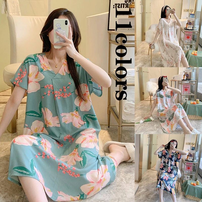 【2580円→実質2528円 P2利用! 11/27 01:59迄】花柄パジャマ ネグリジェ レディースルームウエア 半袖 大きいサイズ 可愛い オシャレ きれいめ 着痩せ ロング丈Tシャツ ゆったり ルームウエア ワンサイズ 11色 部屋着 寝巻き ワンピース