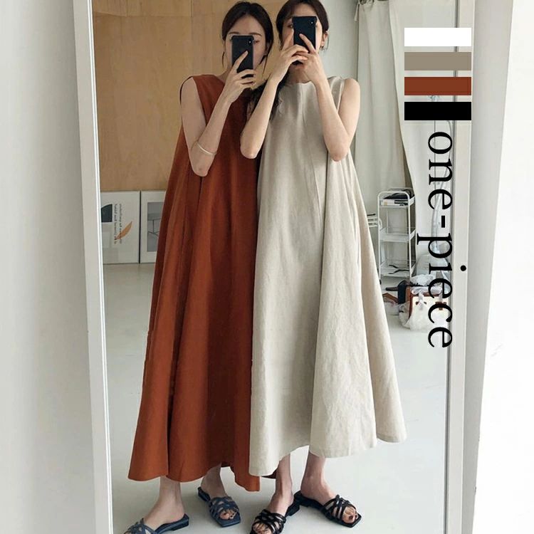 【新発売限定記念価格！】ワンピース レディース 40代 春夏 きれいめ 大きいサイズ マキシワンピース 無地 おしゃれ 韓国風 上品 着痩せ 新品 4色 綿麻ワンピース ロング丈 ノースリーブ