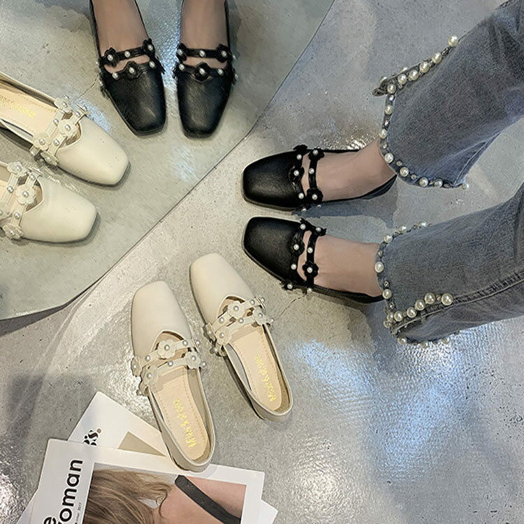 【コスパ最高！期間5倍積分！11/17まで】パンプス サンダル ローヒール レーディス 靴 シューズ パーティー おしゃれ お出かけ 柔らかい コンフォート 2.5cmヒール 花飾り 可愛い スクエアトゥ 女の子 カジュアル 美脚 結婚式