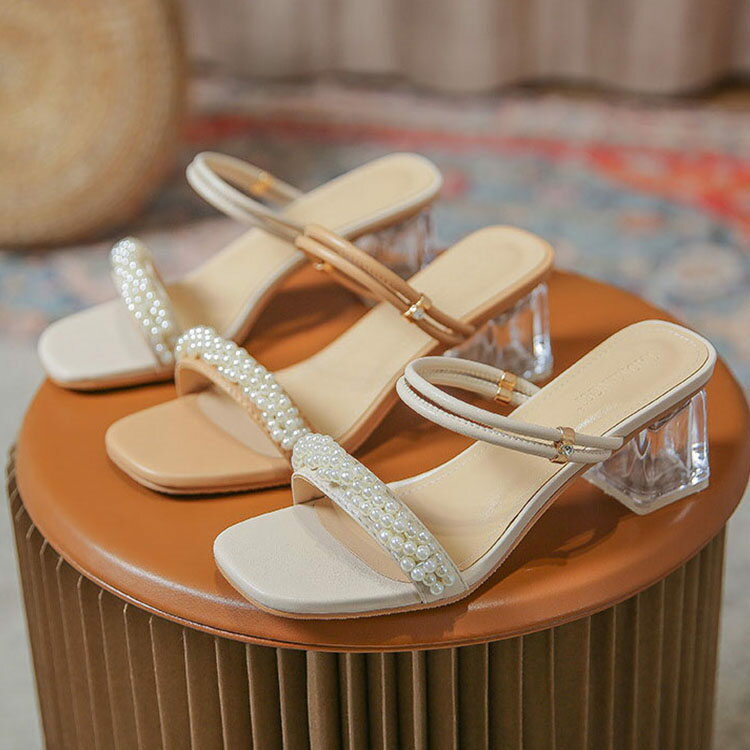 【コスパ最高！期間5倍積分！11/17まで】スリッポン 夏 サンダル ハイヒール レーディス 2way 美脚 結婚式 パーティー おしゃれ お出かけ 5cmヒール チャンキーヒール 太ヒール フェミニン 靴 シューズ 女の子 カジュアル