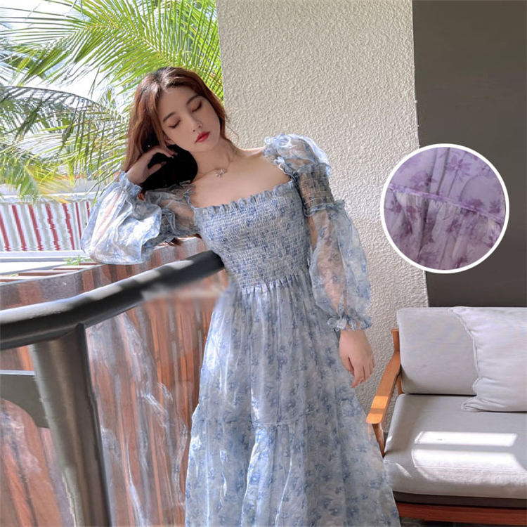 【5980円→実質5860円 P2利用! 11/27 01:59迄】ワンピース 春 夏 長袖 ティアードスカート お嬢様風 Aライン きれいめ お出かけ ミモレ丈 ロングワンピ 結婚式 同窓会 大人 母の日 おしゃれ ファッション 可愛い エレガント レディース 花柄