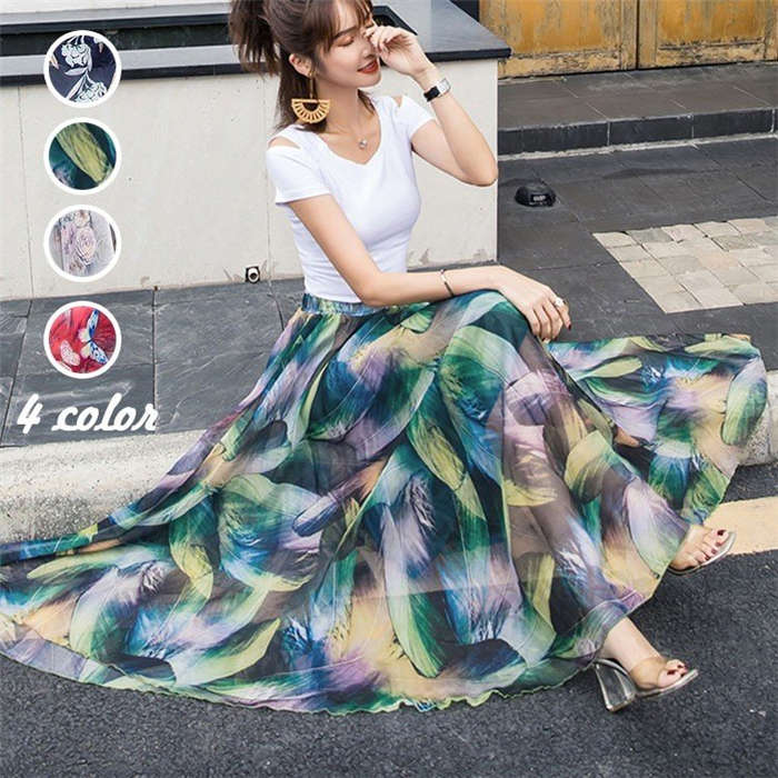 【3380円→実質3312円 P2利用! 11/27 01:59迄】スカート ロング丈 春夏 スカート 花柄 ロングスカート フレアスカート Aライン ハイウエスト ボトムス 美脚 通勤 オシャレ 大人 可愛い 30代 40代 50代 プリーツスカート シフォン レディース