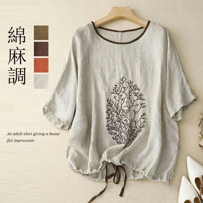 【2480円→実質2430円 P2利用! 11/27 01:59迄】Tシャツ レディース tシャツ カットソー 半袖 グルーネック ブラウス トップス シャツブラウス ショート丈 綿麻風 夏 半袖 リボン付き シンプル お洒落 夏シャツ コーデ 柔らかい 通勤 リラックス プルオーバー