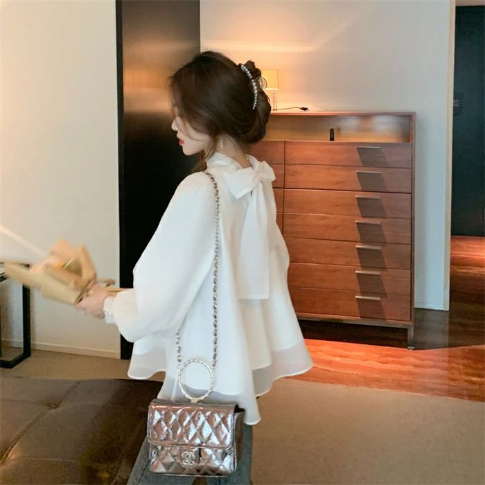 【2980円→実質2920円 P2利用! 11/27 01:59迄】ブラウス レディース 春秋 シフォンシャツ 可愛い フェミニン パフスリーブ トップス 大人 通勤OL ゆったり 体型カバー 着・せ エレガント ガーリー 大人可愛い オフィス フォーマル 20代 30代 40代 シャツブラウス 長袖