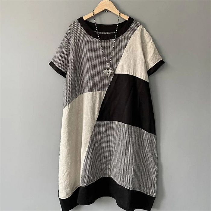 【2980円→実質2920円 P2利用! 11/27 01:59迄】ワンピース 切り替えワンピース レディース 夏 ギンガムチェック ロングワンピース ドッキング 綿混 薄手 大きいサイズ ゆったり 体型カバー 着痩せ おしゃれ エレガント 大人 キレイめ 大人可愛い 綿麻風ワンピース 半袖