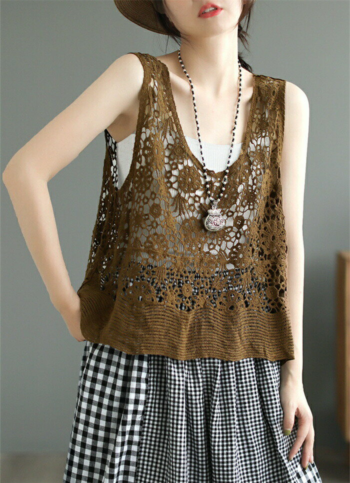 【2680円→実質2412円 P10利用! 11/19 23:59迄】透かし彫り ベスト ニットベスト レディース 春夏 キャミソール 花柄 ノースリーブ レイヤード 重ね着 袖なし トップス ジレ ジレベスト ゆったり 森ガール 透け 大人 可愛い きれいめ おしゃれ 20代 30代 40代