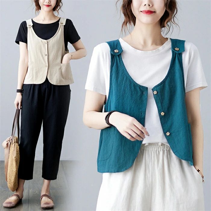 【2380円→実質2142円 P10利用! 11/19 23:59迄】ベスト 綿麻風 レディース 春夏 綿麻風ベスト ジレ ノースリーブ 重ね着 トップス レイヤード ゆったり ナチュラル 体型カバー 着・せ 森ガール おしゃれ 着回し レトロ感 30代 40代 50代 ジレベスト 薄手 前開き