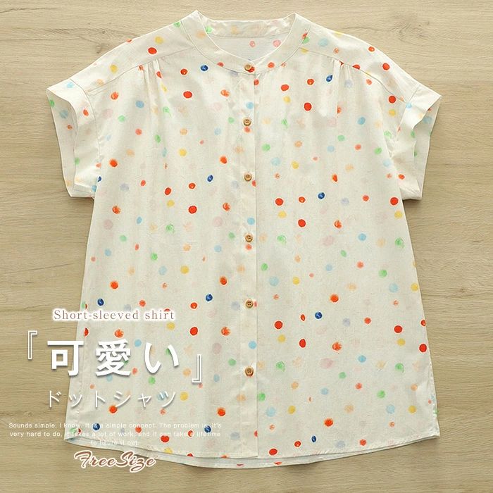 【3276円→実質3210円 P2利用! 11/27 01:59迄】シャツ ドットシャツ レディース 春夏 半袖シャツ 半袖 可愛い 綿 コットン 前開き トップス ゆったり 体型カバー 着・せ 通勤 OL シンプル おしゃれ 大人 カジュアル きれいめ オフィス 20代 30代 40代 シャツブラウス