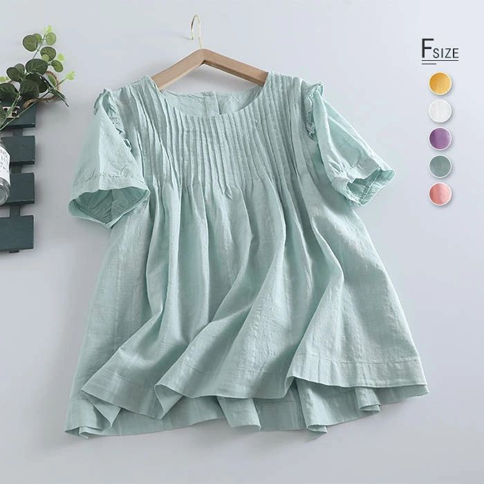 【3380円→実質3312円 P2利用! 11/27 01:59迄】ブラウス レディース 春夏 シャツブラウス 綿 Aライン シャツ 無地 トップス フレア 森ガール ナチュラル ゆったり 体型カバー 着・せ オフィス 柔らかい 大人 可愛い お洒落 きれいめ シンプル 後ろボタン 五分袖