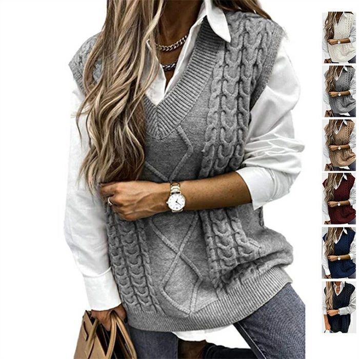 【2580円→実質2322円 P10利用! 11/19 23:59迄】ニットベスト レディース オーバーサイズ Vネック ニット チョッキ ノースリーブ シンプル 着回し力 体型カバー 着心地 普段着 通勤 春 秋 冬 柔らかい ニットタンクトップ レイヤード風 ノースリーブ ケーブル編み