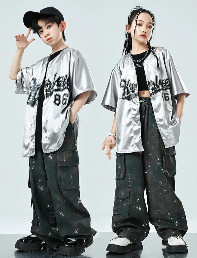 【1780円→実質1744円 P2利用! 11/27 01:59迄】ベースボールシャツ シルバー 野球風 ダンス衣装 ダンス ..