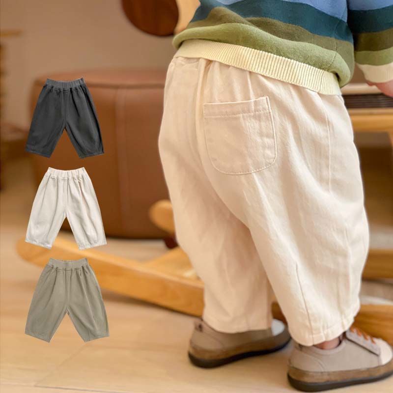 樂天商城 - キッズ 7 分丈バルーンパンツ 薄手綿調生地 総ゴムウエスト タックゆったりシルエット 男女兼用 子供夏ズボン 保育園お出かけ