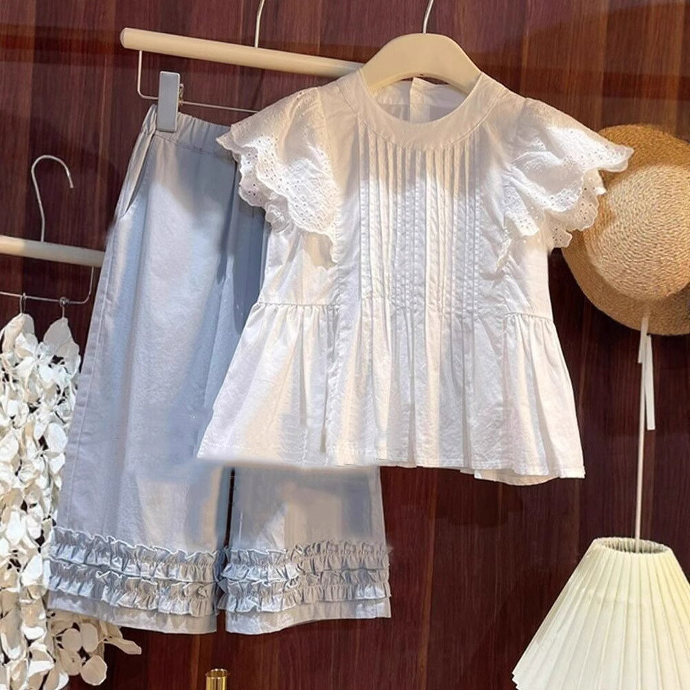 乐天商城 - セットアップ キッズ 夏服 ベビー服 子供服 上下セット 女の子 おしゃれ 可愛い レース ブラウス キュロット パンツ 子ども服 トップス ボトムス ジュニア 赤ちゃん 入園 入学 誕生日 プレゼント 幼稚園 小学生 お出かけ 100 110 120 130 140 150