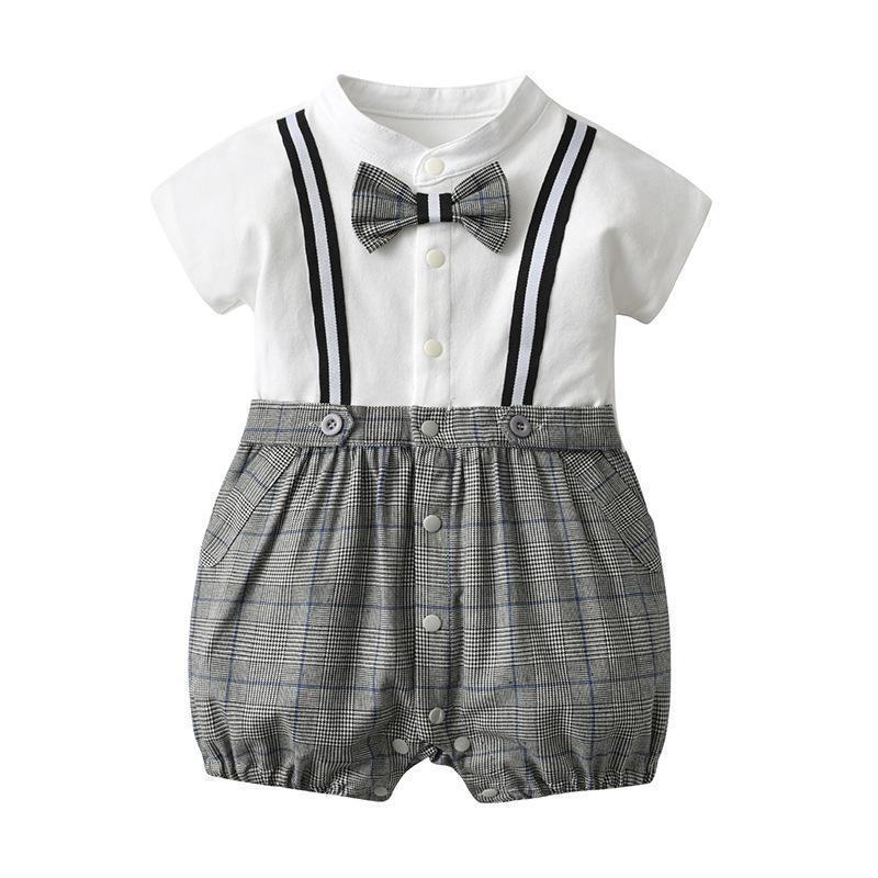 ビーロンパース 偽 2 枚サスペンダーデザイン 蝶ネクタイ付き半袖男の子お出かけウェア