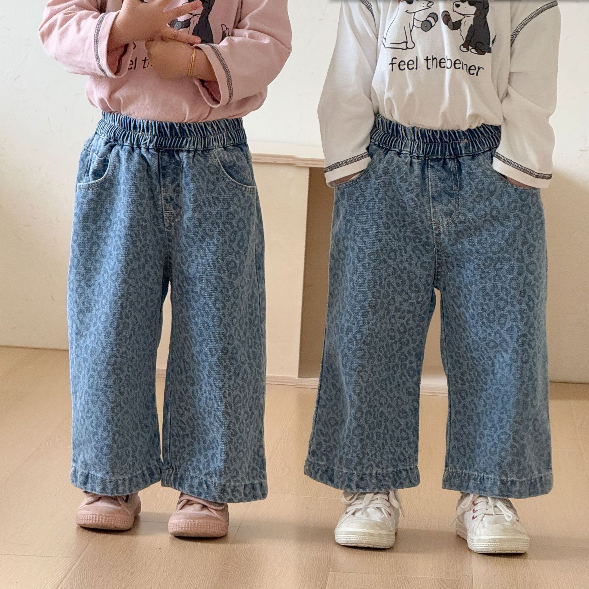デニムパンツ 子供服 ヒョウ柄 ワイドレッグ 兄妹コーデ キッズ服 ウエストゴム 80‑170cm 男の子 女の子 春秋 ゆったりシルエット カジュアル キッズズボン 通園 お出かけ cliosi-10007148 cliosi サンプル画像3