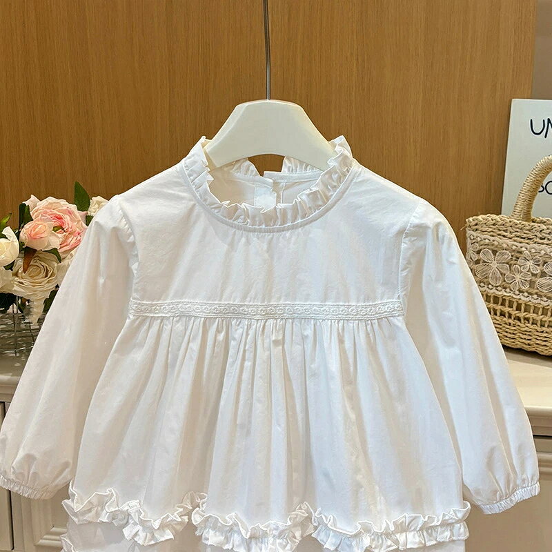 ブラウス 女の子 綿 レースフリル襟 長袖 キッズシャツ 春秋 90‑140cm 子供服 通園 インナー - 2