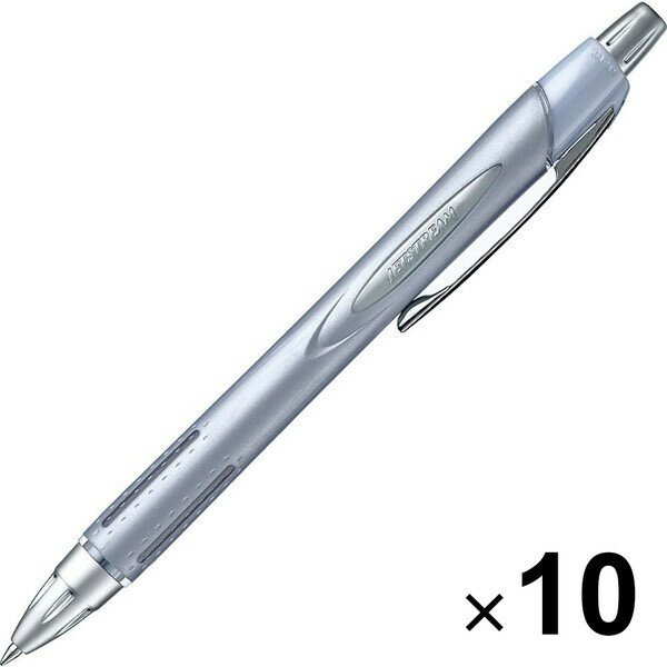 Rakuten - 【送料無料】三菱鉛筆 ジェットストリーム ラバーボディ 0.7mm シルバー 黒 10個セット - メール便発送