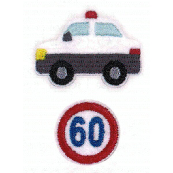 【1000円以上お買い上げで送料無料♪】働くくるま ワッペン パトカー 標識 2柄組 通園グッズ 目印 パイオニア - メール便発送